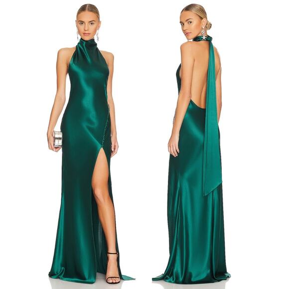 Sau Lee Dresses & Skirts - Sau Lee Penelope Halter Gown Maxi Satin Party Formal Gala Holidays Emerald Sz 8